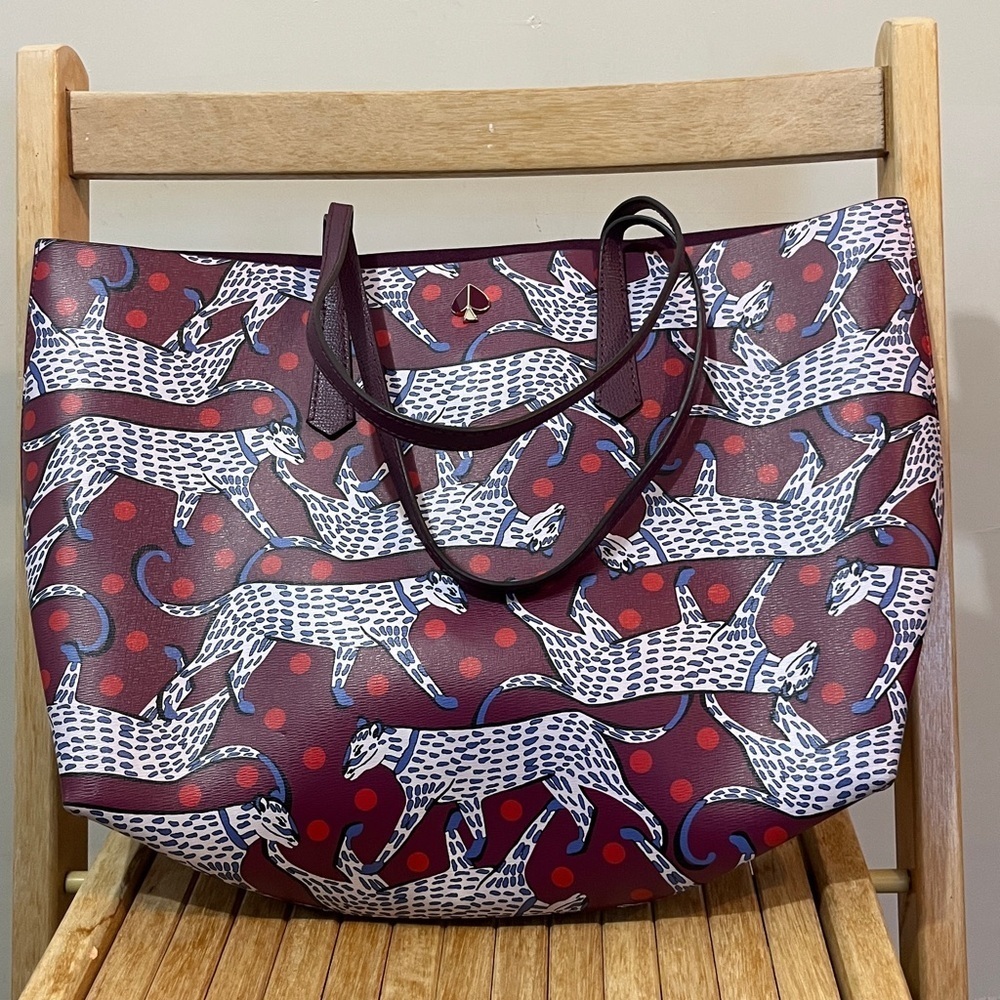 Kate Spade Purple Molly Panther Dot Large Tote, Radicchio(first seen in 2019)‍‍ - Picture 5 of 6